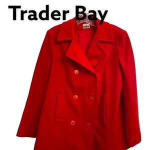 Trader Bay Vintage Red Wool Pea Coat sz 8